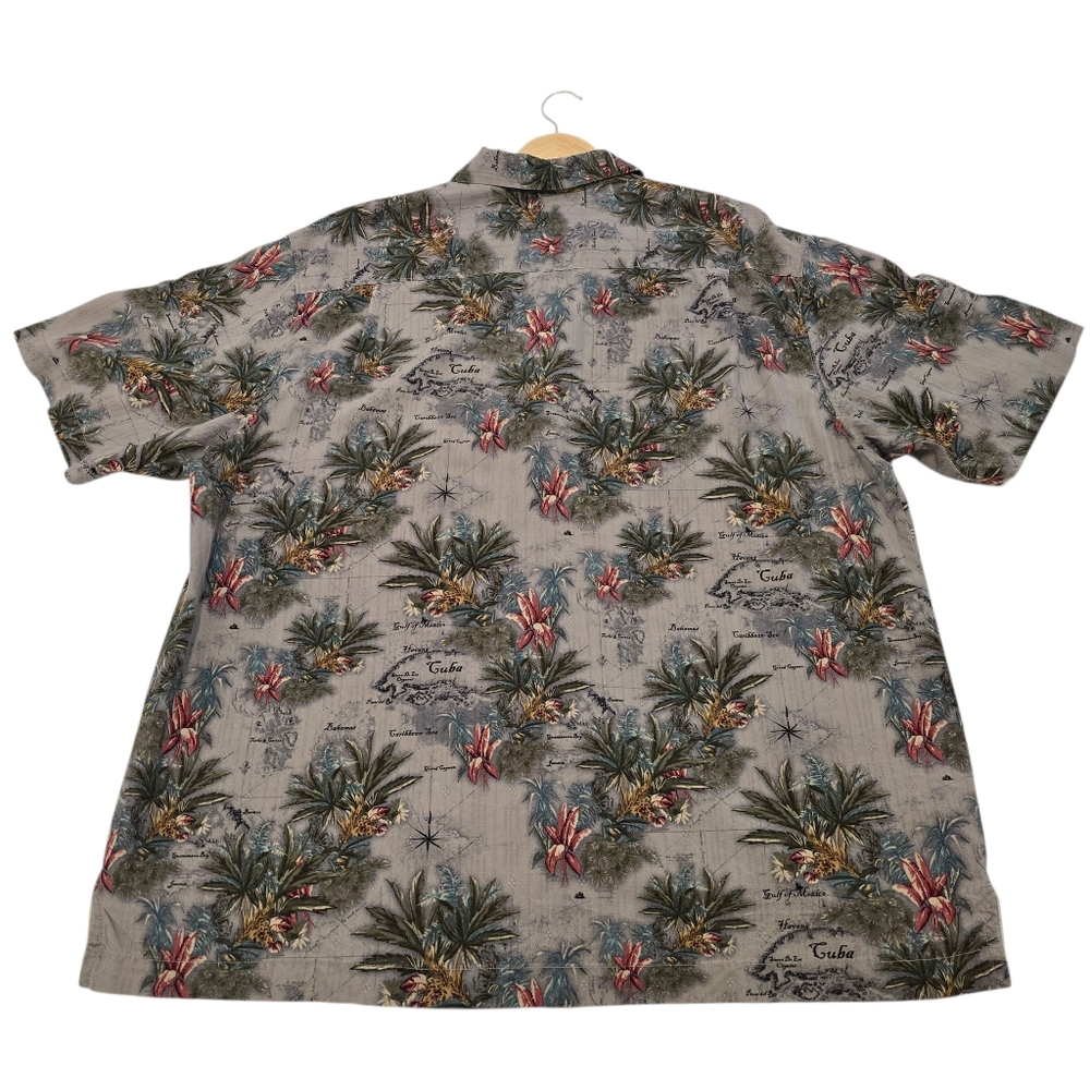 Tommy Bahama Silk Hawaiian Shirt, Floral Gray Caribbean Island Map, Mens Size XL - Picture 7 of 11